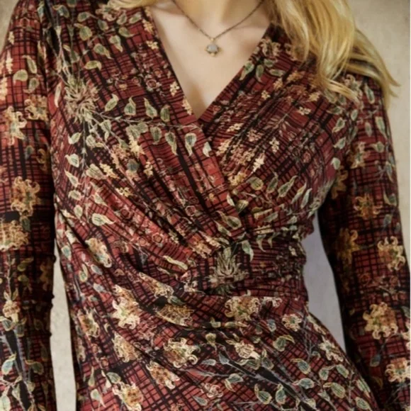 Peruvian Connection Botanical Leaf Print Faux Wrap Dress Size Medium - Picture 11 of 12